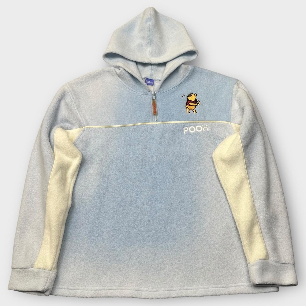 Disney Winnie The Pooh Pullover Hoodie Womens Large Blue Fleece Embroidered Y2K